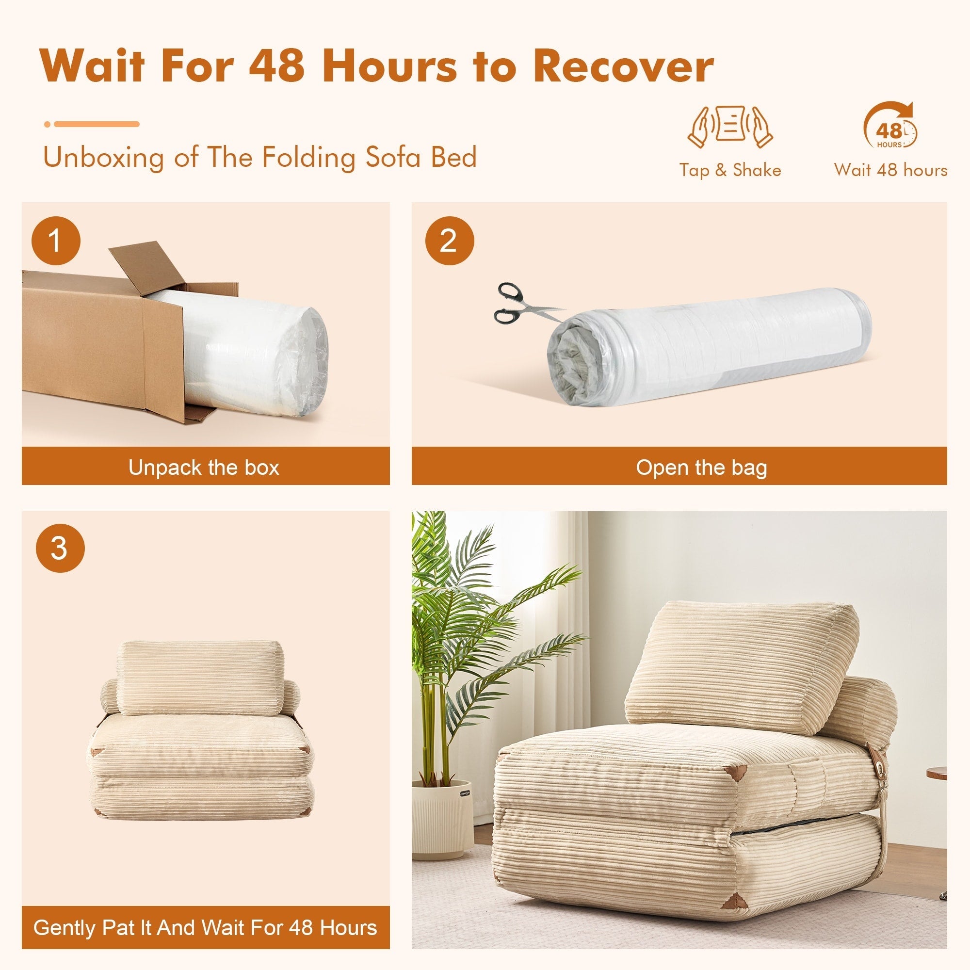 HOOOWOOO Modern Corduroy Fabric Folding Sofa Couch