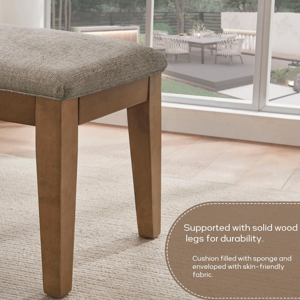Banc d'entrée rembourré en tissu, banc de chambre pour bout de lit beige, bois massif 44 pouces