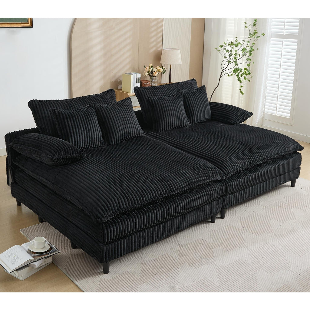 Harmonia 109 W Oversized Corduroy Sofa Bed, Deep Seat Double Lounge Chaise with 4 Pillows