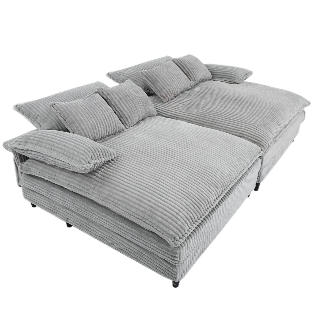 Harmonia 109 W Oversized Corduroy Sofa Bed, Deep Seat Double Lounge Chaise with 4 Pillows