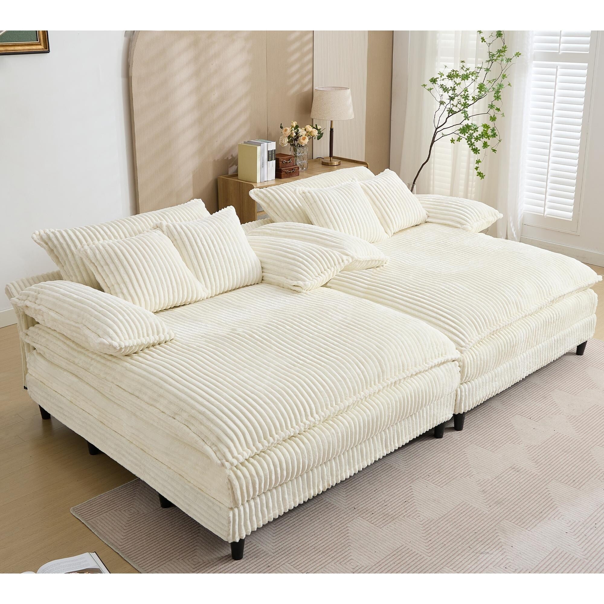 Harmonia 109 W Oversized Corduroy Sofa Bed, Deep Seat Double Lounge Chaise with 4 Pillows