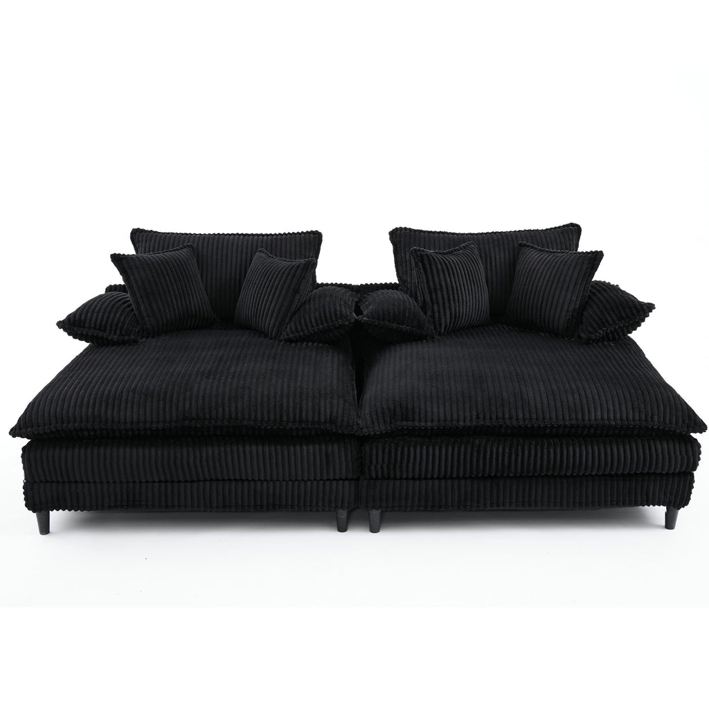Harmonia 109 W Oversized Corduroy Sofa Bed, Deep Seat Double Lounge Chaise with 4 Pillows