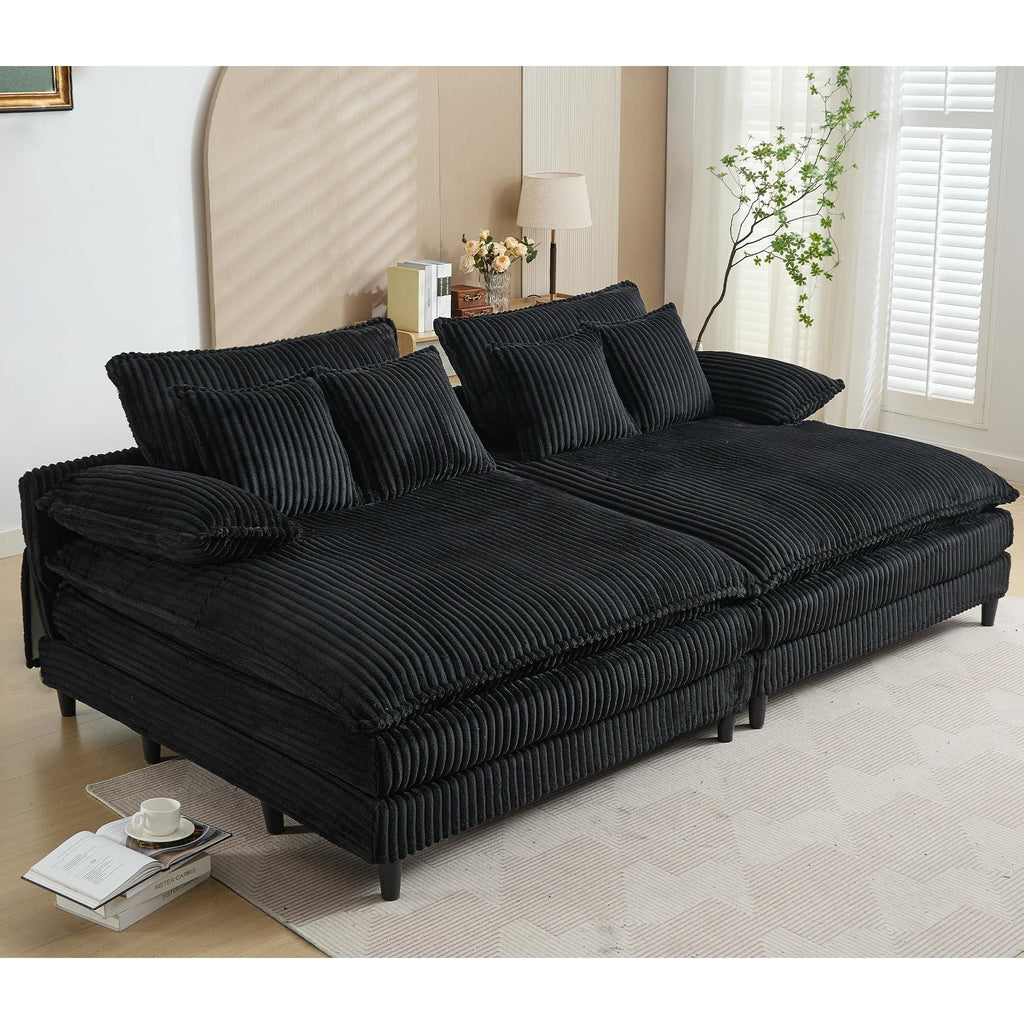 Harmonia 109 W Oversized Corduroy Sofa Bed, Deep Seat Double Lounge Chaise with 4 Pillows