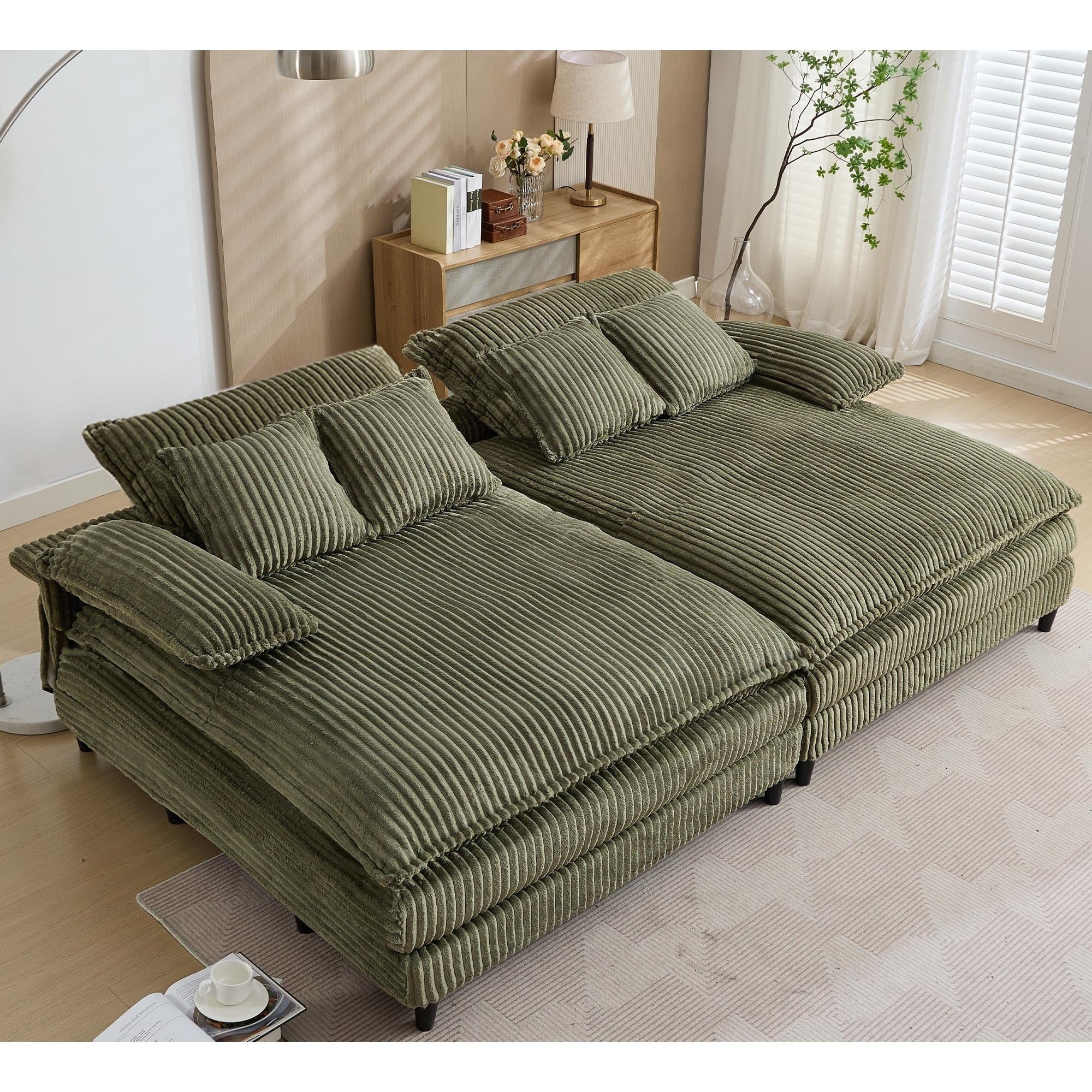 Harmonia 109 W Oversized Corduroy Sofa Bed, Deep Seat Double Lounge Chaise with 4 Pillows