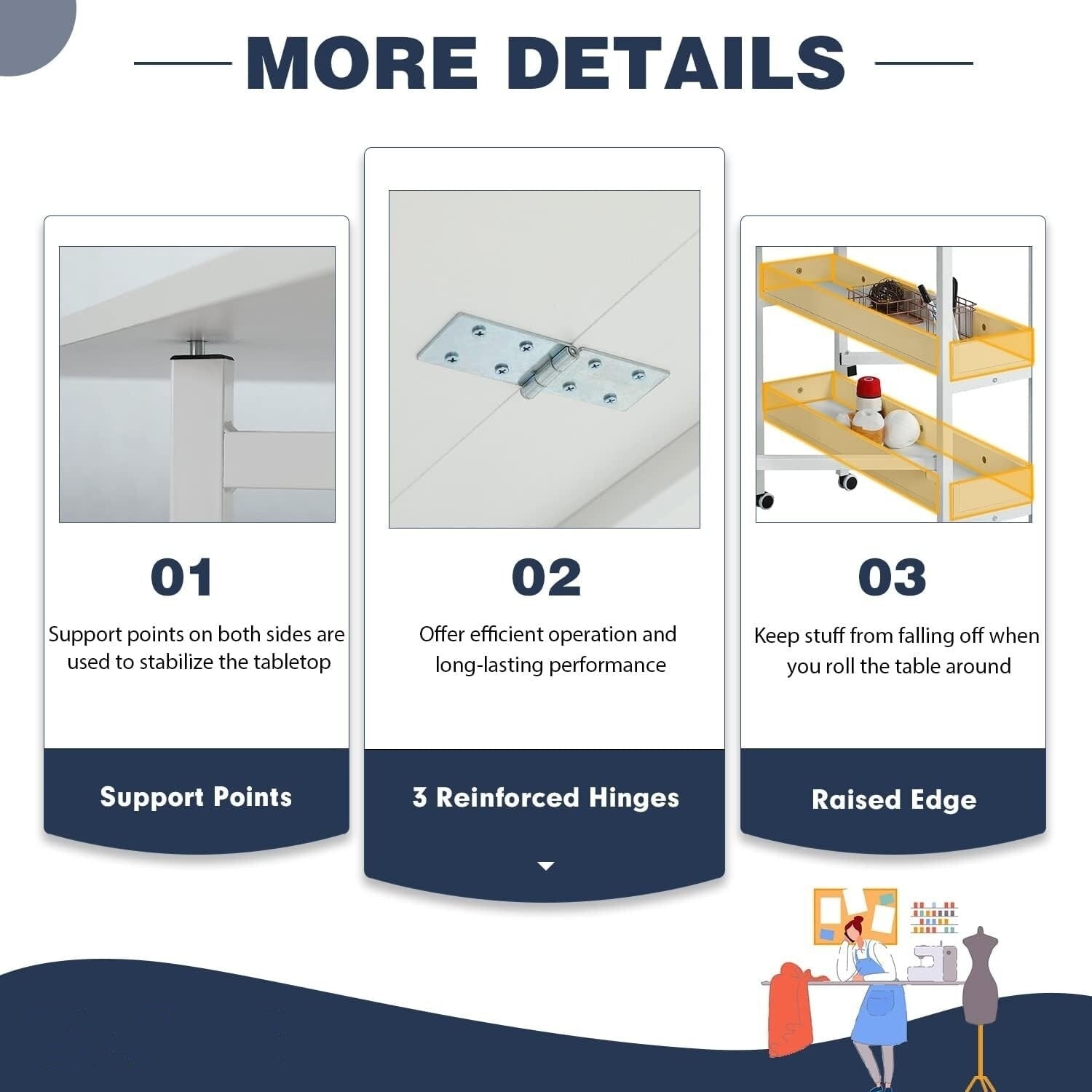 Table de bricolage réglable en hauteur avec étagères de rangement, table de découpe pliante mobile pour la maison, le bureau, la salle de couture, la salle d'artisanat