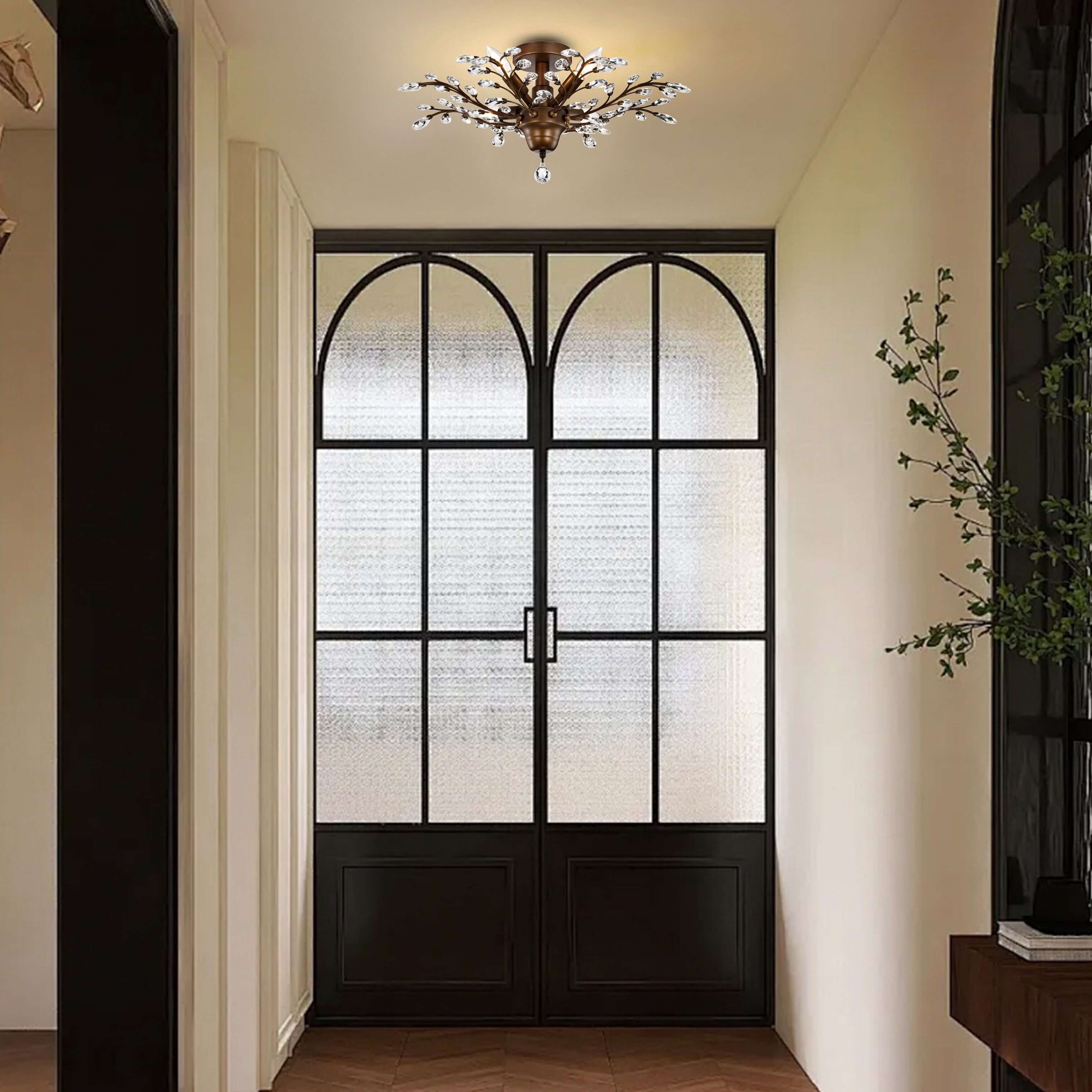 Plafonnier à 4 lumières en cristal avec feuilles de houx