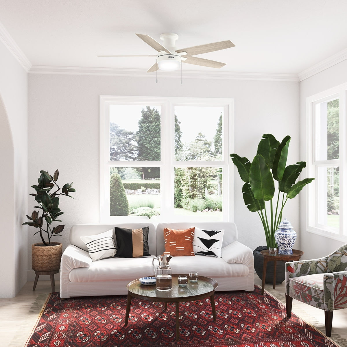 Ventilateur de plafond à profil bas Hunter 52 Anisten avec éclairage LED et chaînette - Moderne, contemporain, transitionnel