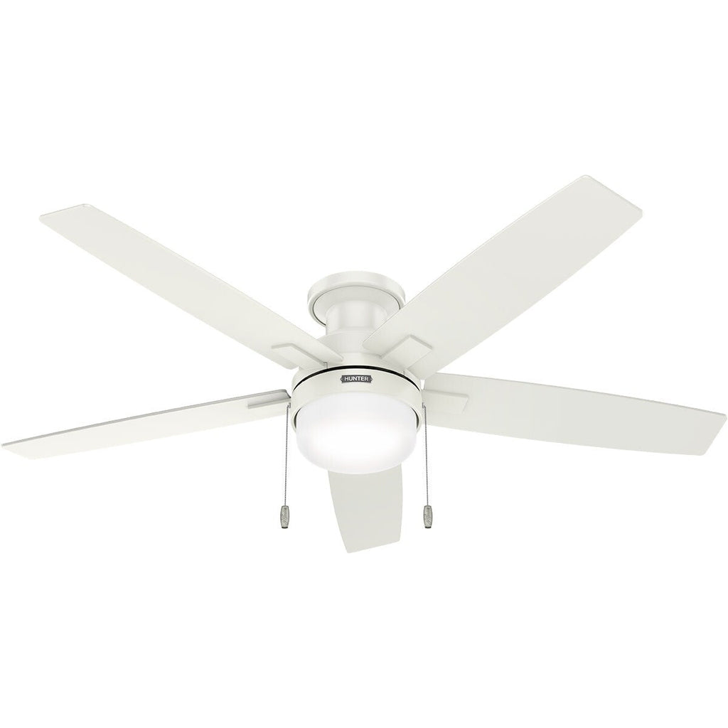 Ventilateur de plafond à profil bas Hunter 52 Anisten avec éclairage LED et chaînette - Moderne, contemporain, transitionnel