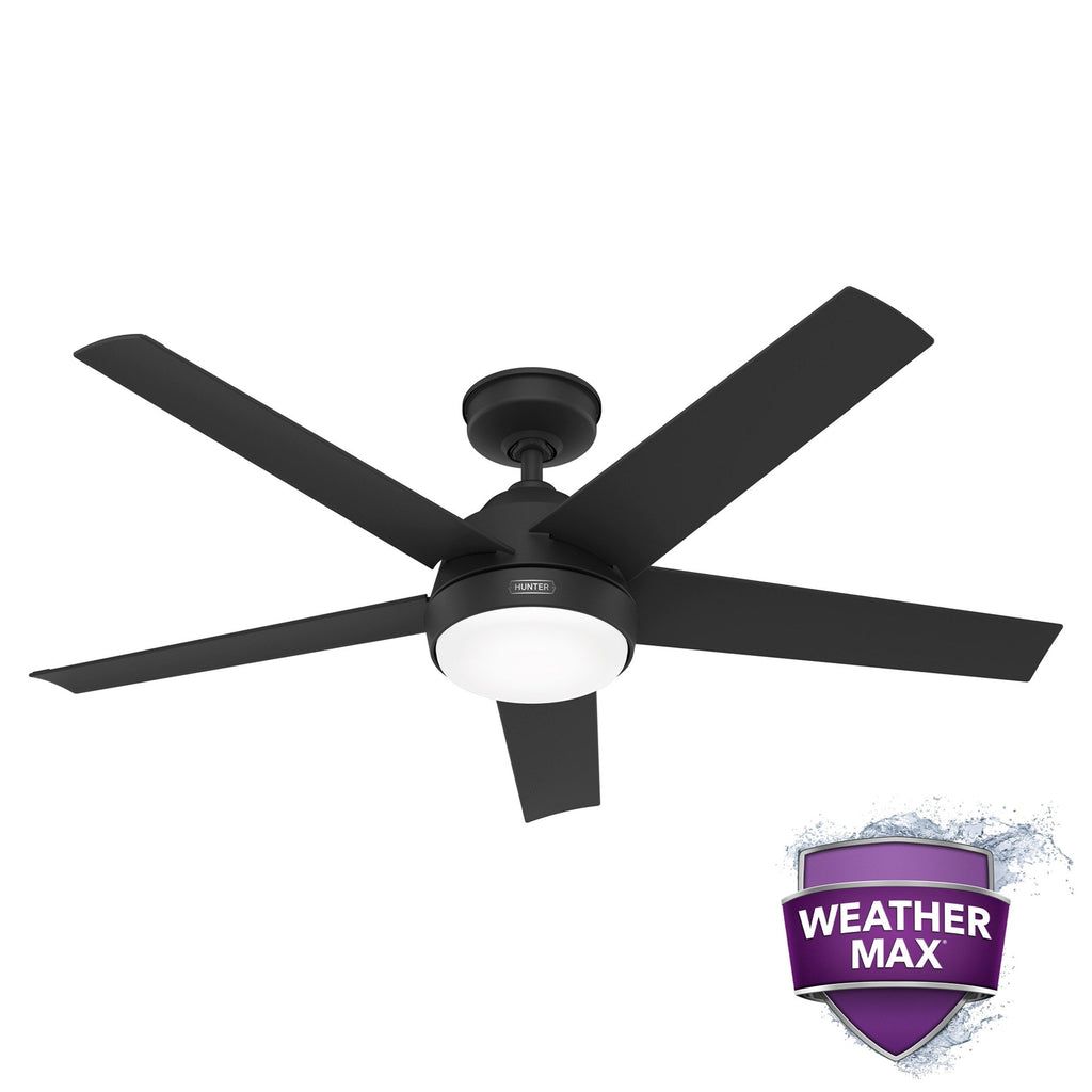 Ventilateur de plafond extérieur Hunter 52 Skyflow avec kit d'éclairage LED, commande murale - Côtier moderne contemporain - WeatherMax - CLASSÉ HUMIDE !