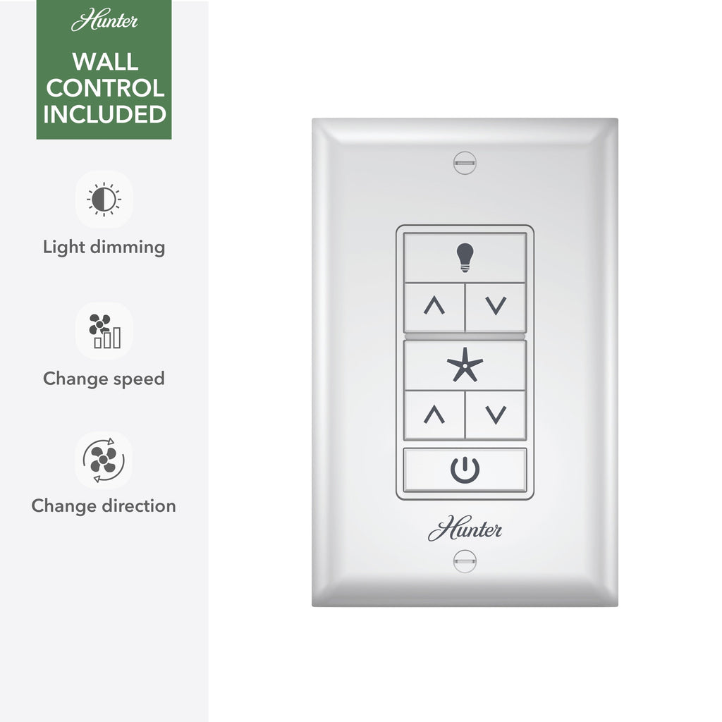 Ventilateur de plafond extérieur Hunter 52 Skyflow avec kit d'éclairage LED, commande murale - Côtier moderne contemporain - WeatherMax - CLASSÉ HUMIDE !