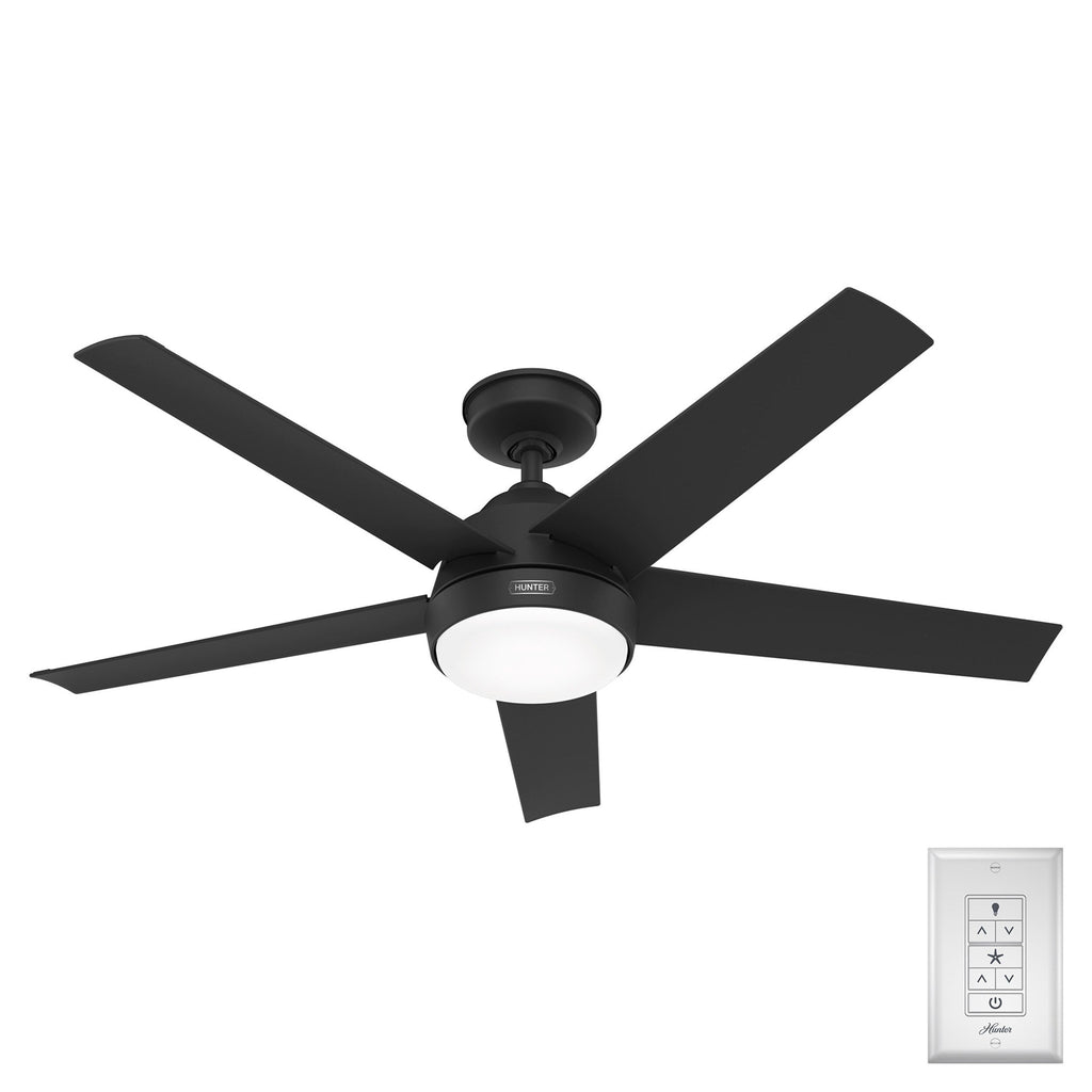 Ventilateur de plafond extérieur Hunter 52 Skyflow avec kit d'éclairage LED, commande murale - Côtier moderne contemporain - WeatherMax - CLASSÉ HUMIDE !