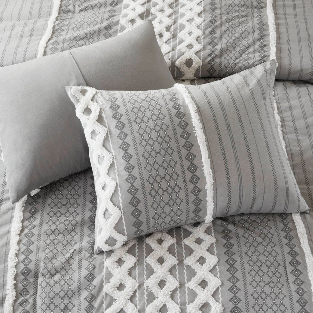 INK+IVY Imani Cotton Printed Duvet Cover Set with Chenille