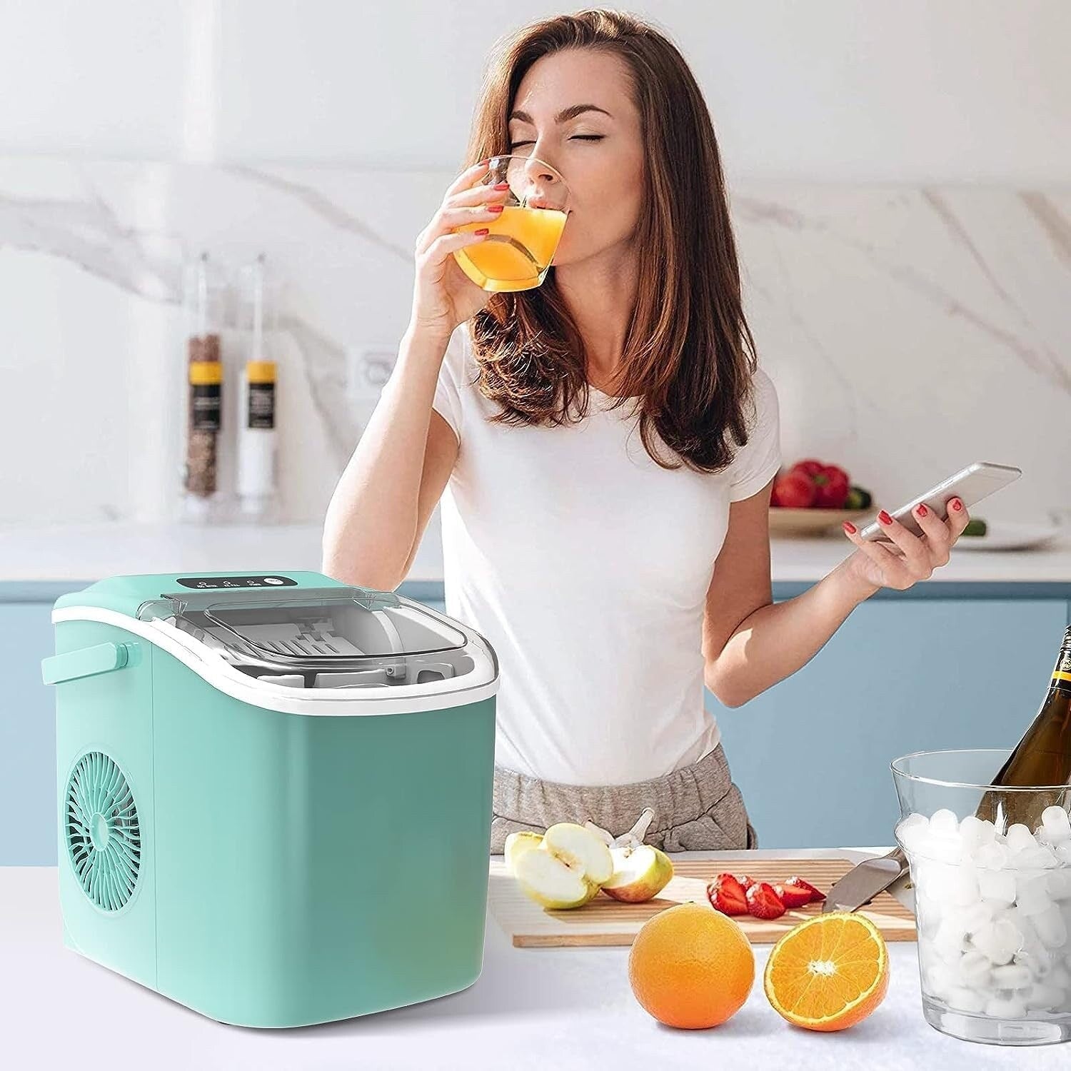 Ice Makers Countertop, Portable Ice Maker Machine with Handle, Self-Cleaning Ice Maker, for Home/Office/Kitchen