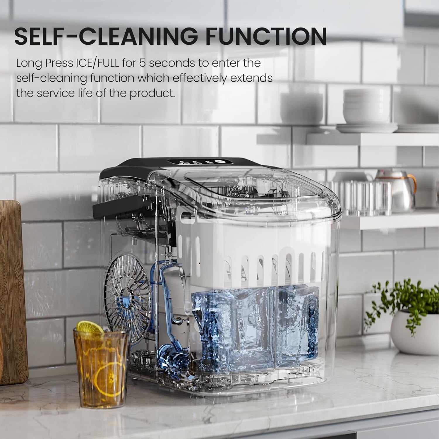 Ice Makers Countertop, Portable Ice Maker Machine with Handle, Self-Cleaning Ice Maker, for Home/Office/Kitchen