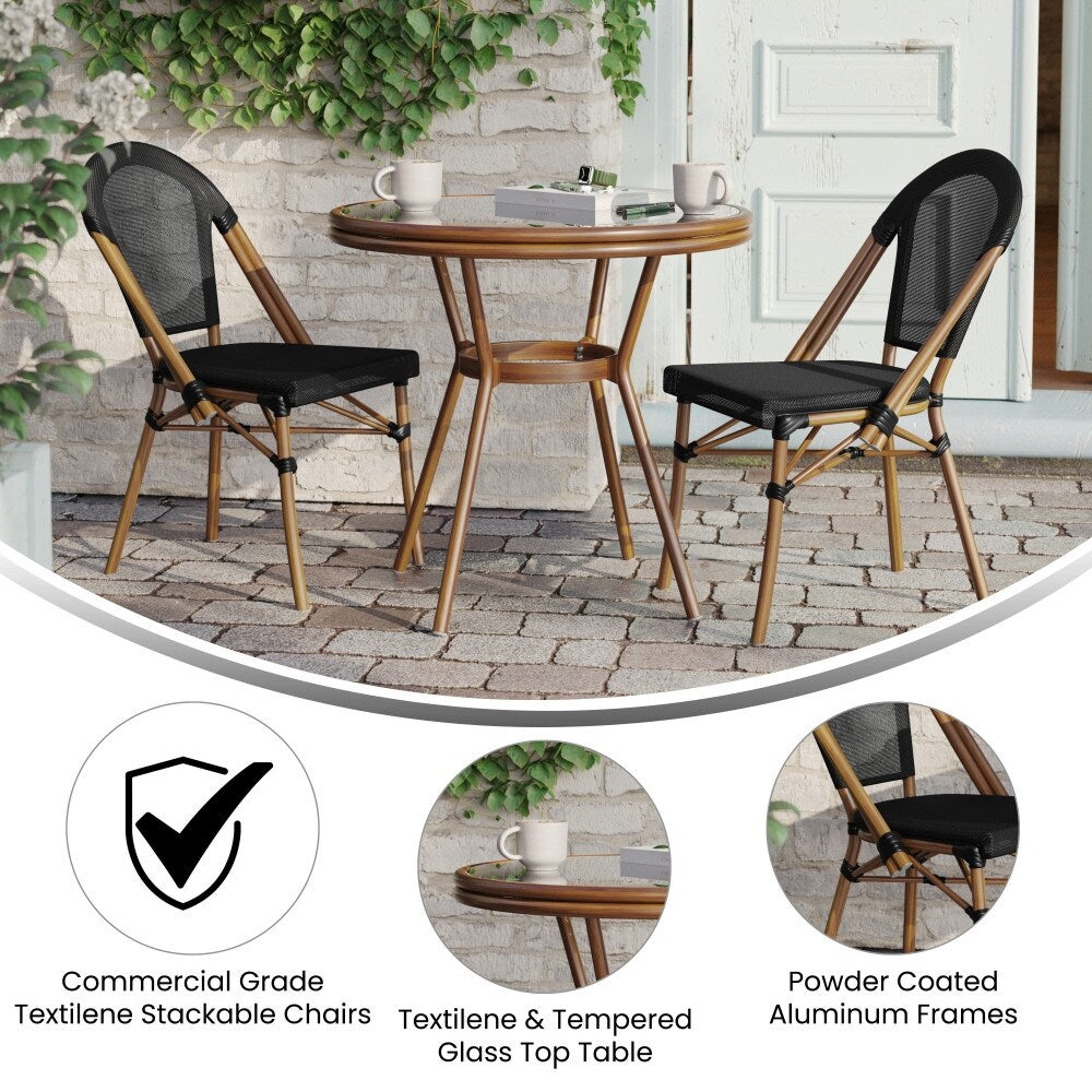 Indoor/Outdoor Commercial Bistro Set with Table and Two Chairs