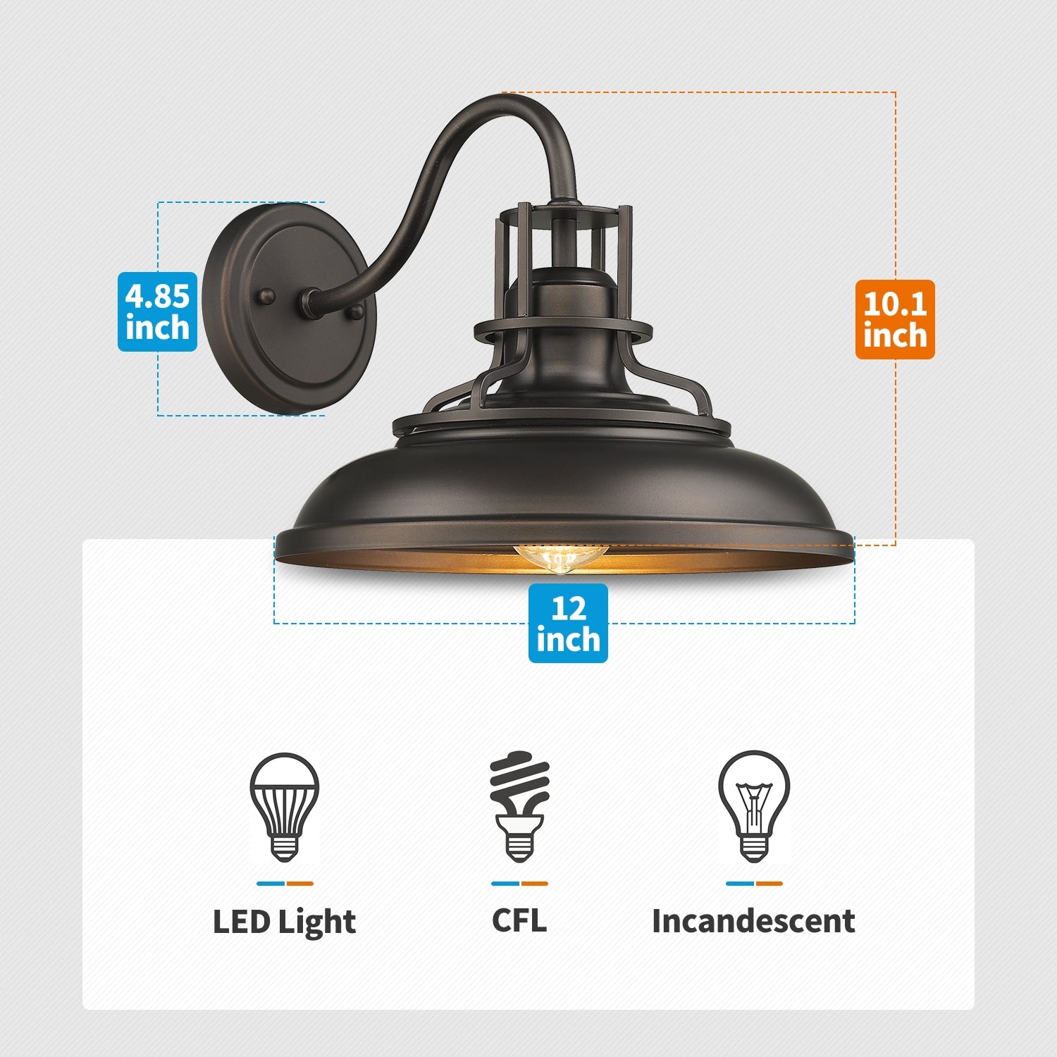 Indoor Outdoor Wall Sconces, Gooseneck Wall Sconces Vintage Farmhouse Wall Lamp, Oil Rubbed Bronze Finish