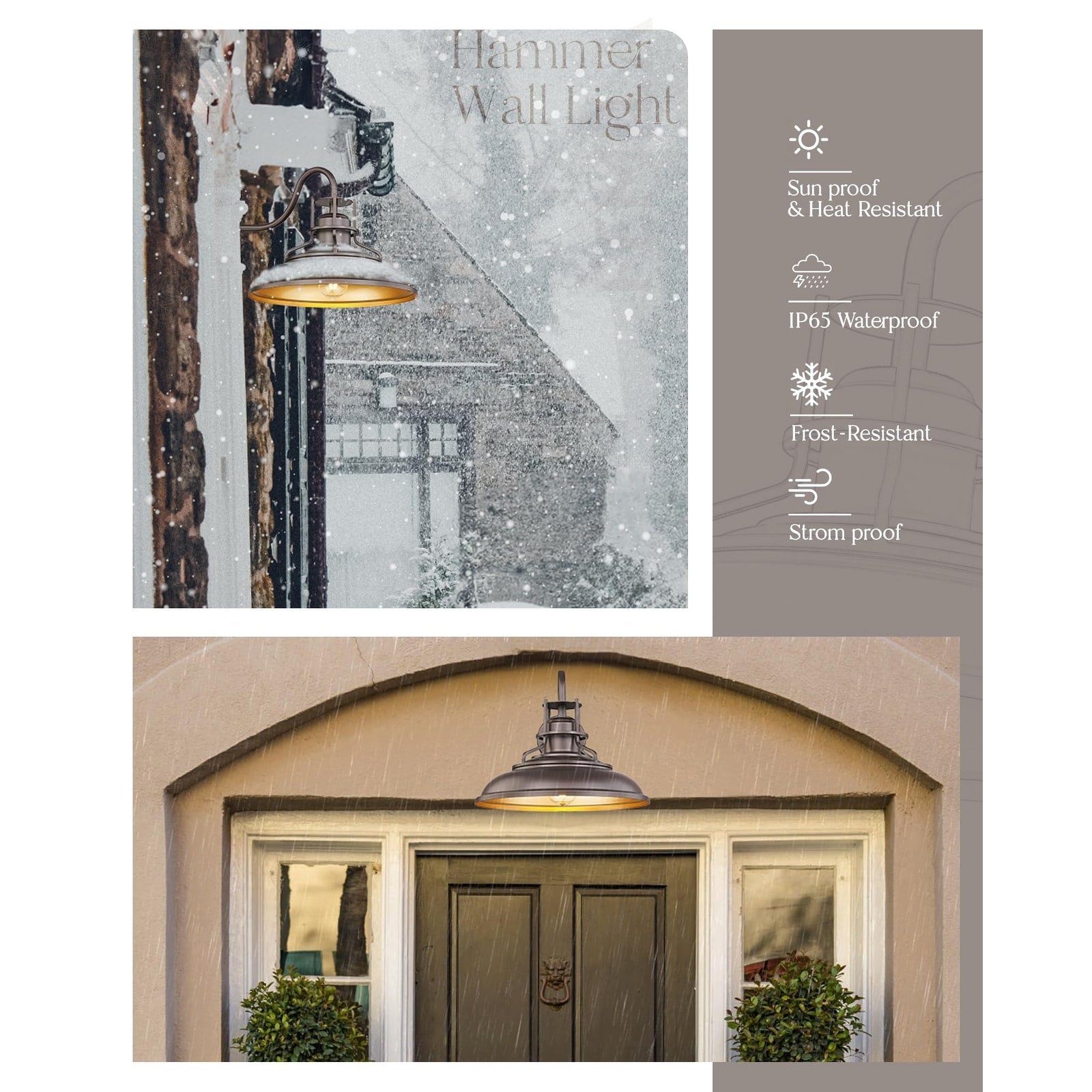 Indoor Outdoor Wall Sconces, Gooseneck Wall Sconces Vintage Farmhouse Wall Lamp, Oil Rubbed Bronze Finish