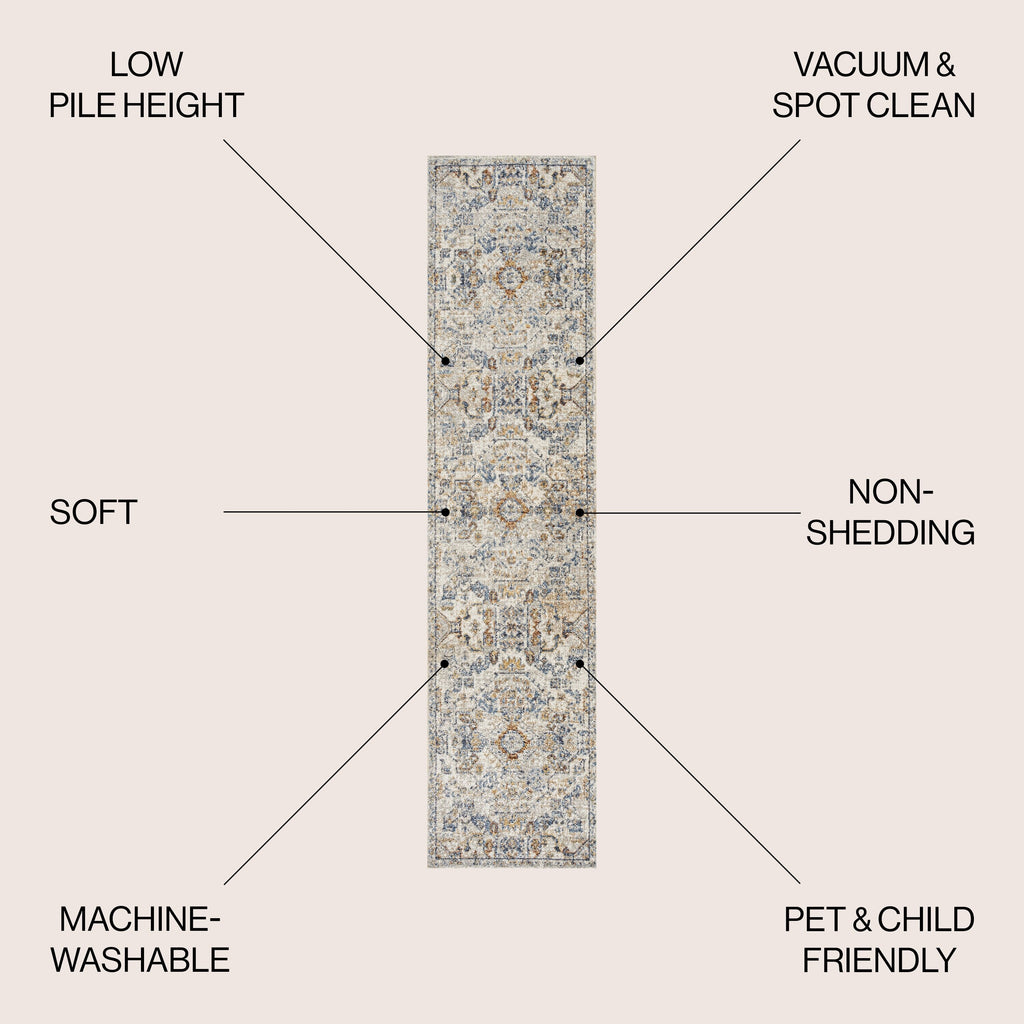 Tapis JONATHAN Y Brandy Bohemian Medallion à poils courts, lavable en machine, couleur crème/terre.