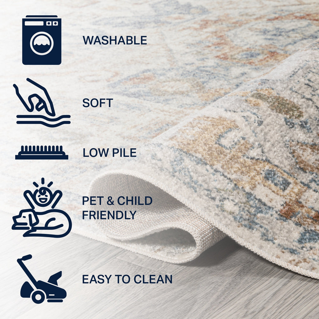 Tapis JONATHAN Y Brandy Bohemian Medallion à poils courts, lavable en machine, couleur crème/terre.