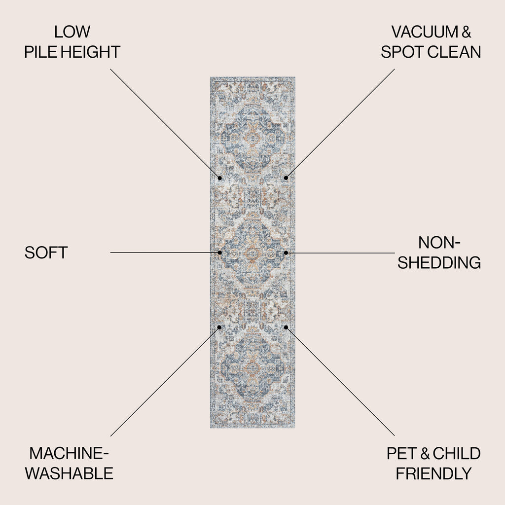 Tapis JONATHAN Y Brandy Bohemian Medallion à poils courts, lavable en machine, couleur crème/terre.