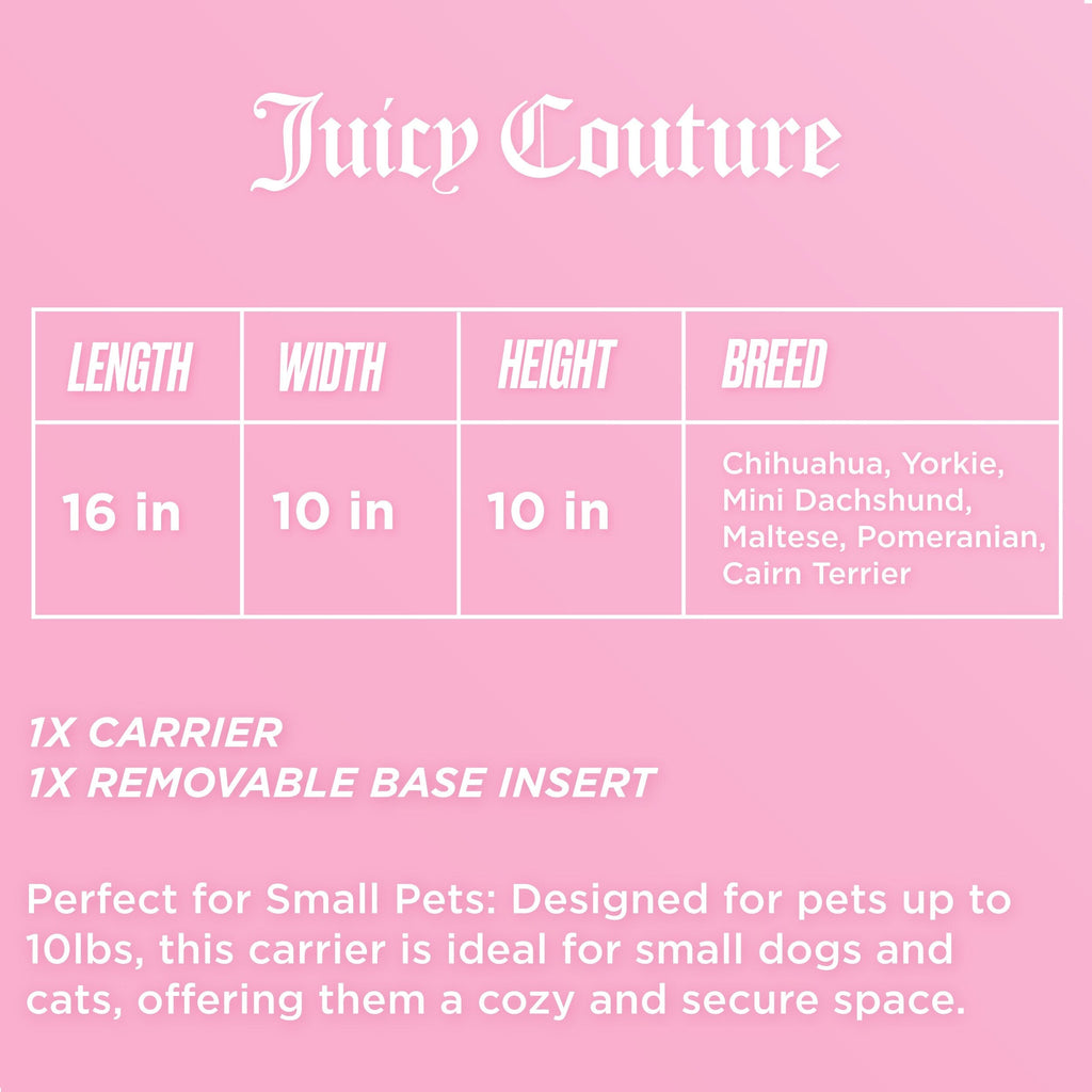 Sac de transport élégant Juicy Couture Give Me Treats pour animaux de compagnie - Sac de voyage
