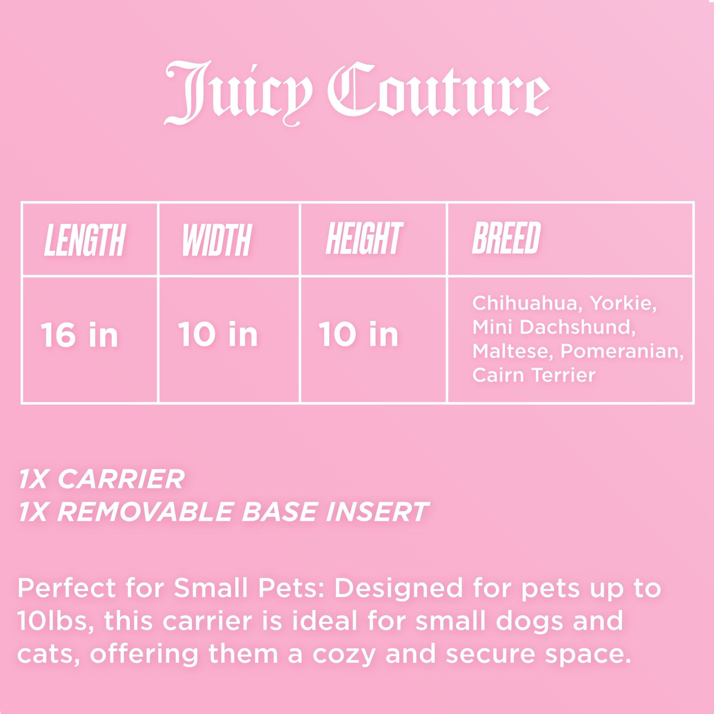 Sac de transport élégant Juicy Couture Give Me Treats pour animaux de compagnie - Sac de voyage