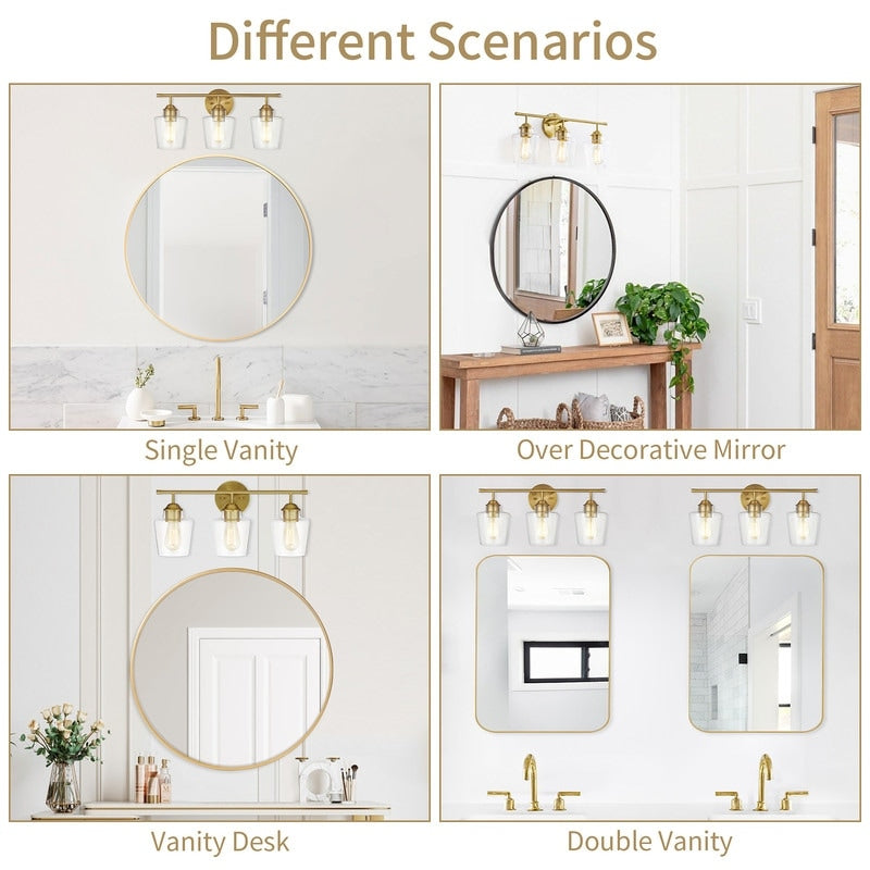 KAWOTI 3-Light Dimmable Bathroom Vanity Light with Glass Shade - L22 x W7 x H10.5