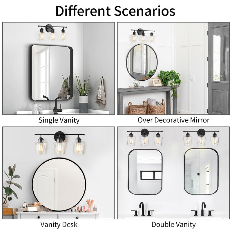 KAWOTI 3-Light Dimmable Bathroom Vanity Light with Glass Shade - L22 x W7 x H10.5