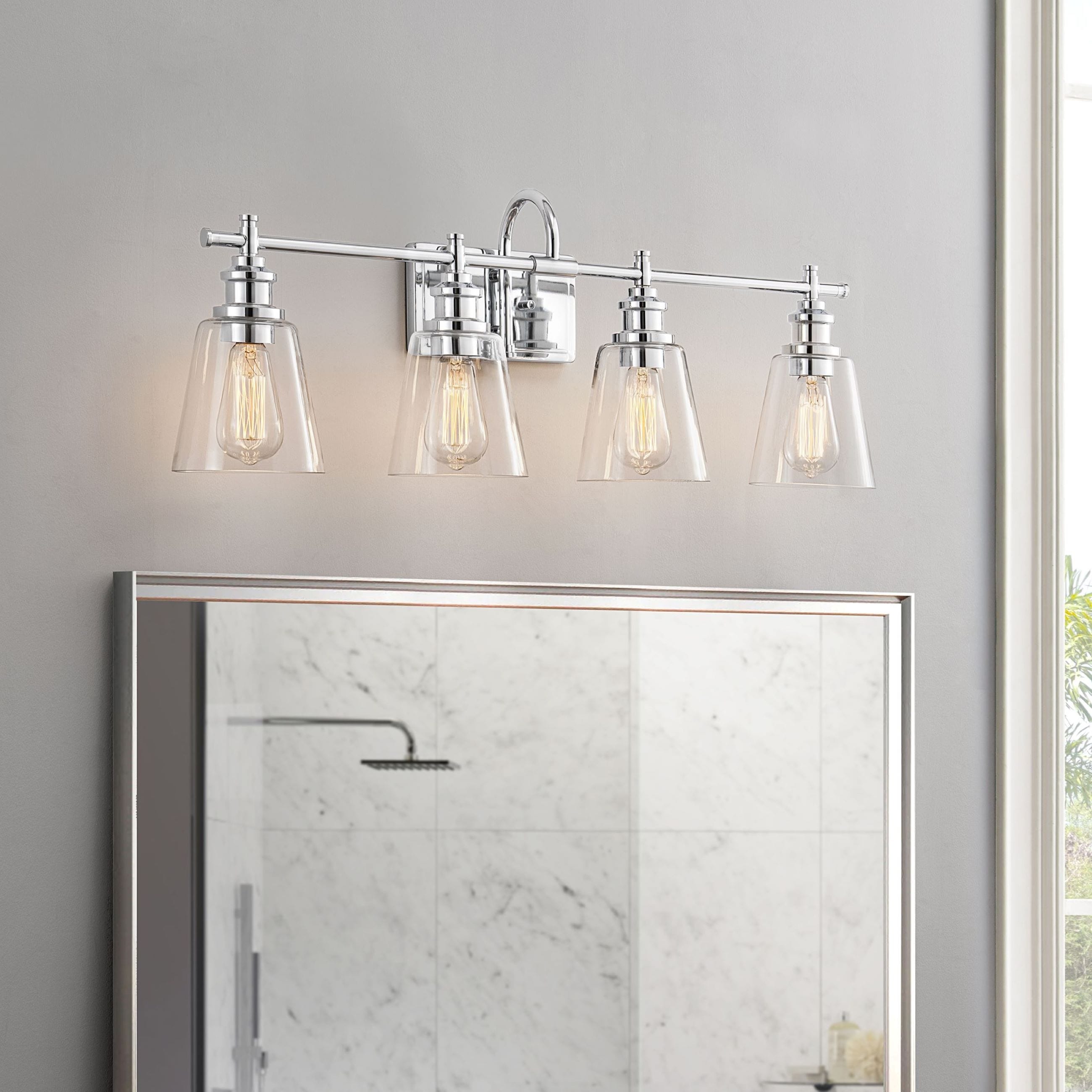 KAWOTI 4-Light Bathroom Vanity Light with Glass Shade