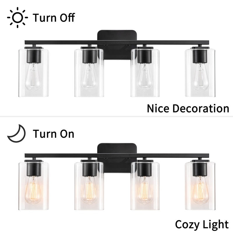 KAWOTI 29inch 4-Light Modern Bathroom Vanity Light with Clear Glass Shades