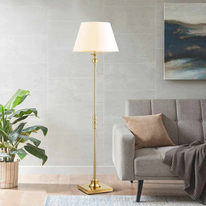 KAWOTI 60.5'' 2-Light Floor Lamp with Empire Fabric Shade