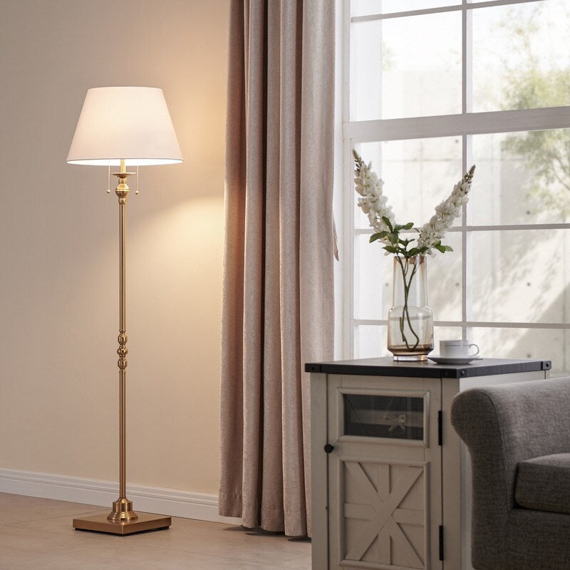 KAWOTI 60.5'' 2-Light Floor Lamp with Empire Fabric Shade
