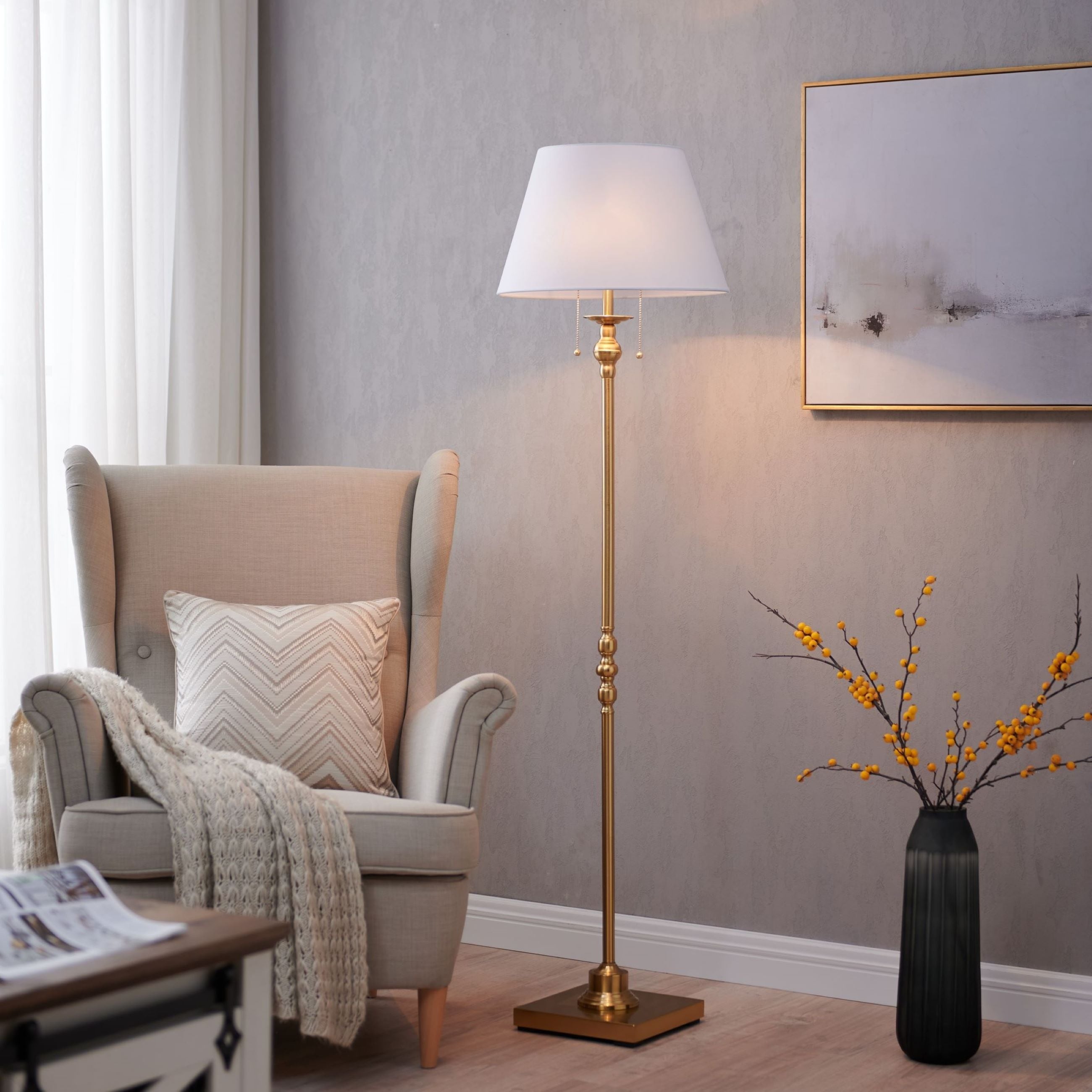 KAWOTI 60.5'' 2-Light Floor Lamp with Empire Fabric Shade