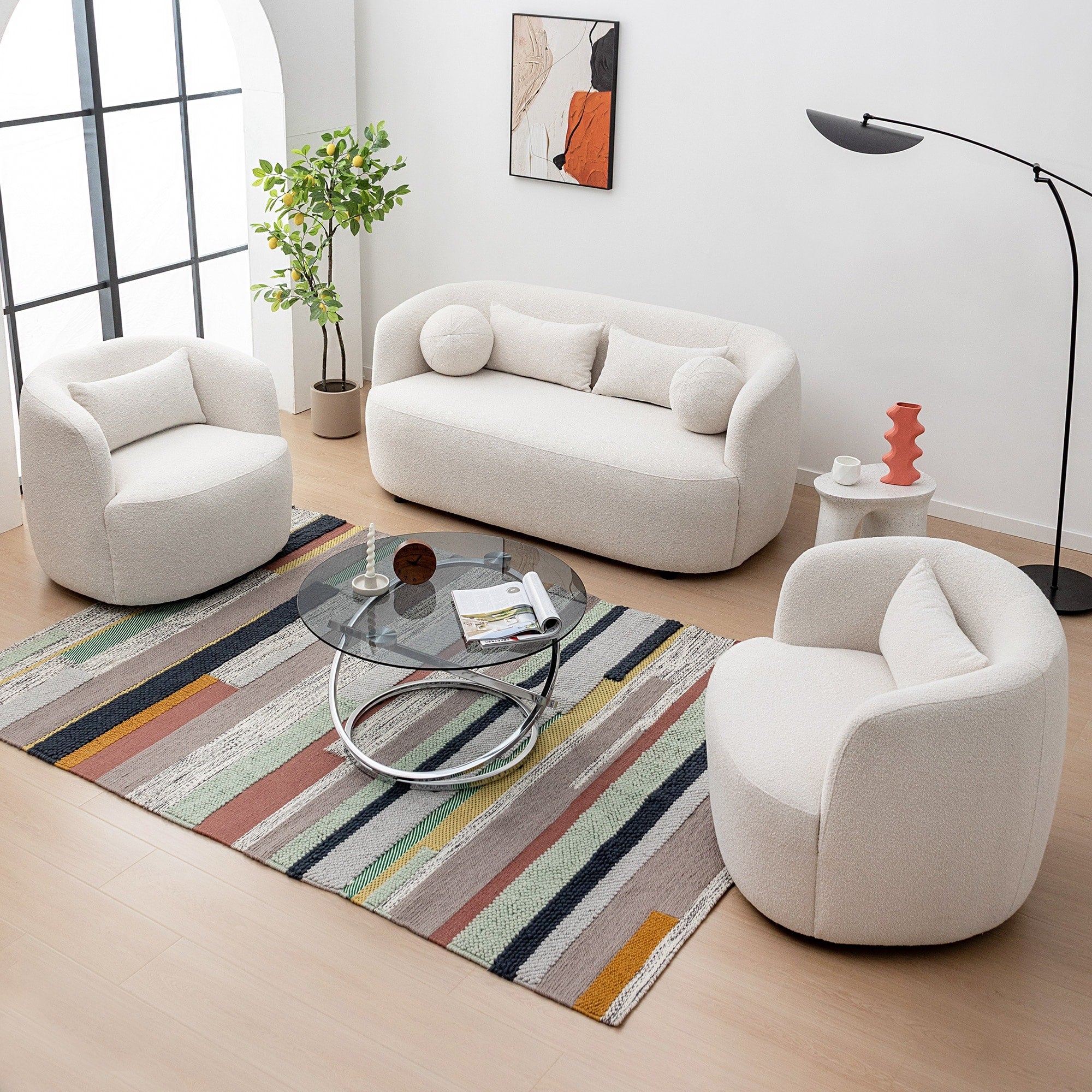 KINWELL Boucle Upholstered 2-Seats Loveseat with Pillows