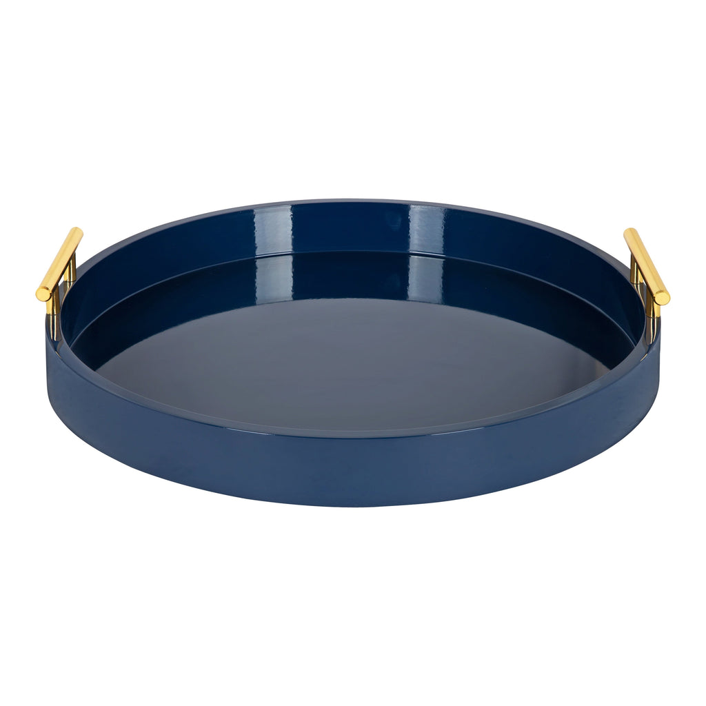 Kate and Laurel Lipton Round Decorative Tray with Metal Handles
