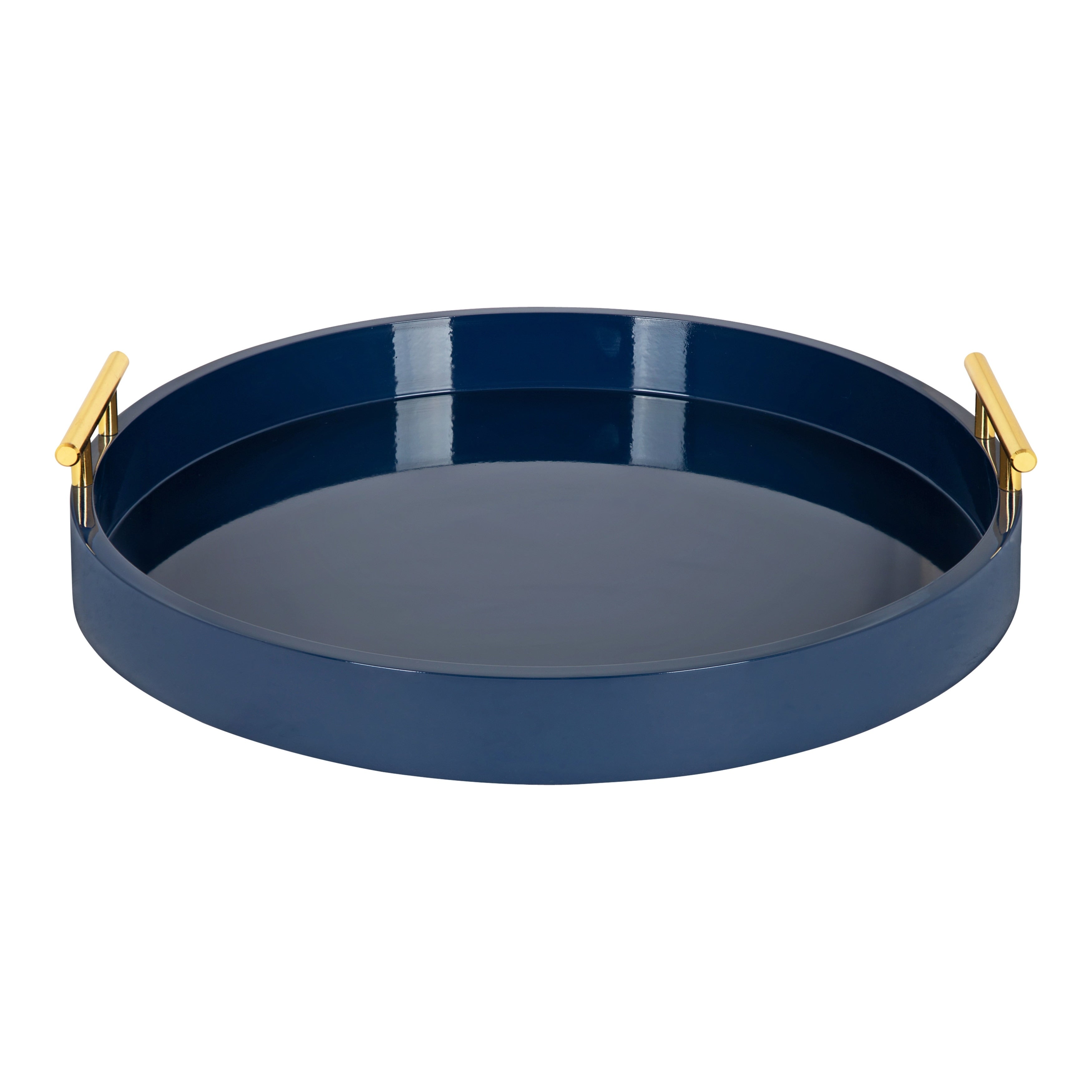 Kate and Laurel Lipton Round Decorative Tray with Metal Handles