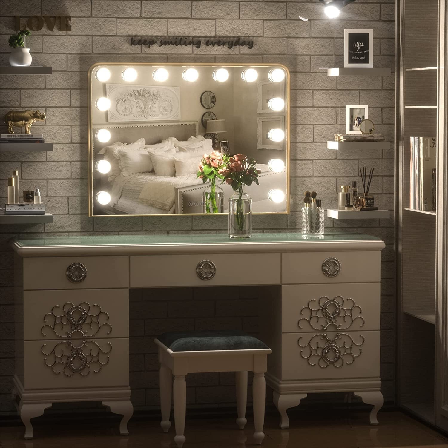 Miroir de maquillage Hollywood Keonjinn à LED avec 15/18 lumières LED