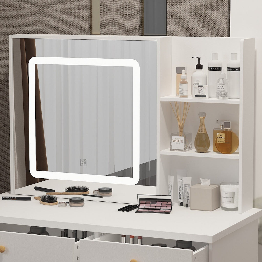 Coiffeuse Kerrogee avec miroir éclairé réglable et tabouret - 39,4 L x 19,7 l x 53,5 H