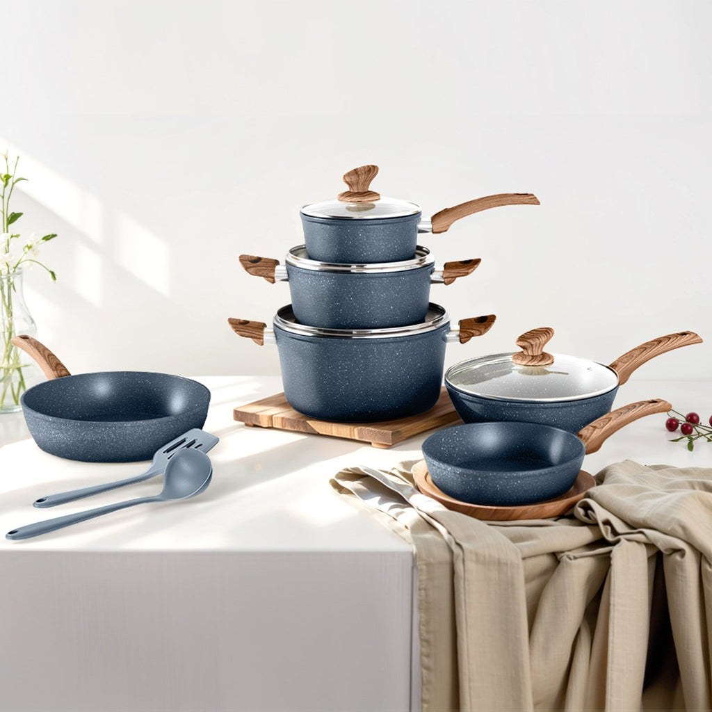 Batterie de cuisine antiadhésive, ensemble de 12 casseroles et poêles en granit