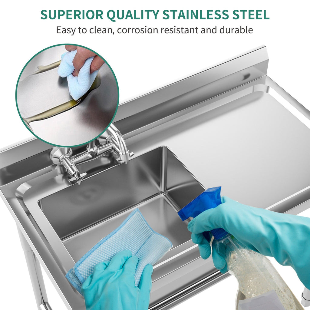 Évier de cuisine à cuve compartimentée en acier inoxydable, évier commercial autoportant