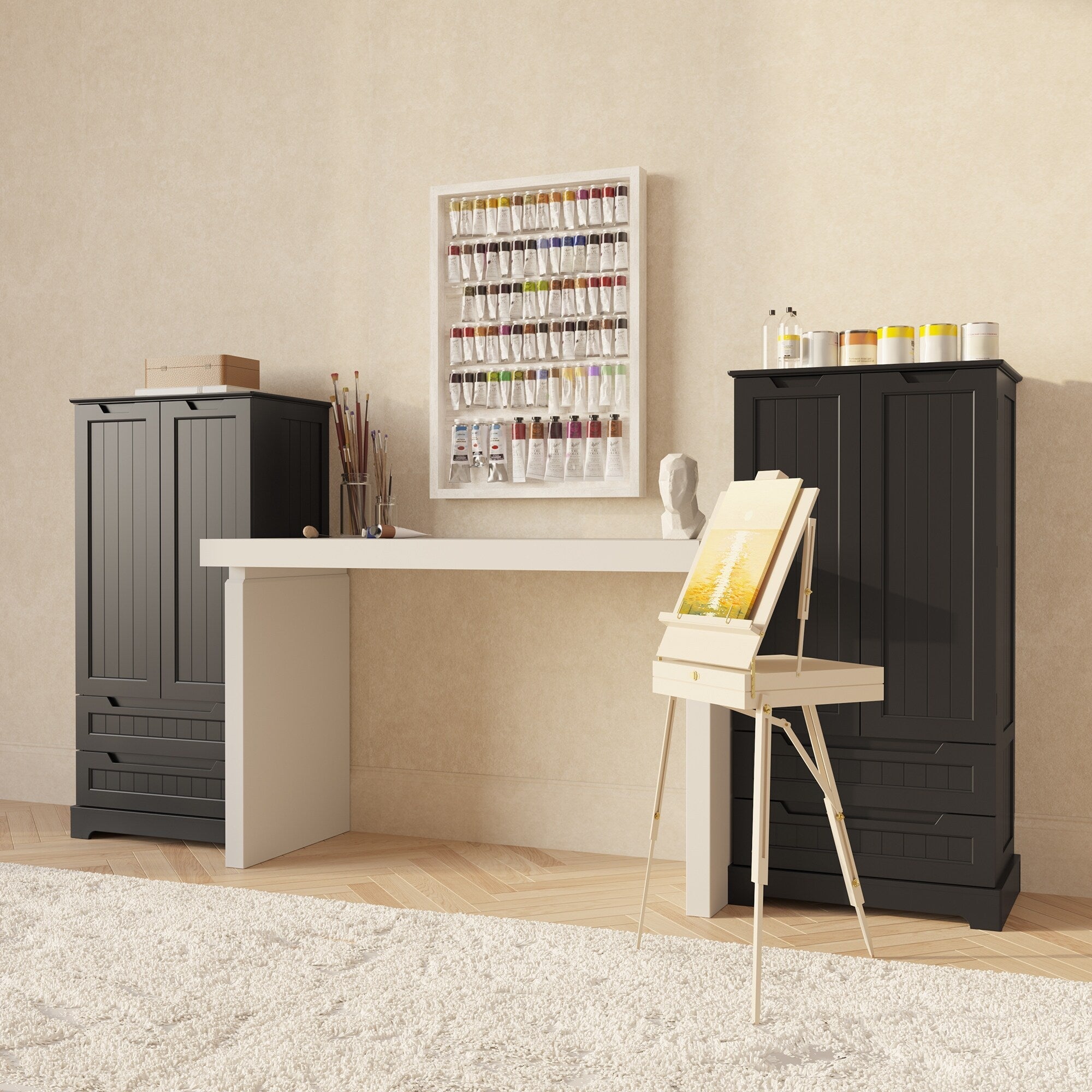 Armoire de rangement pour cuisine, garde-manger, armoire de rangement de salle de bain indépendante avec 2 portes et tiroirs
