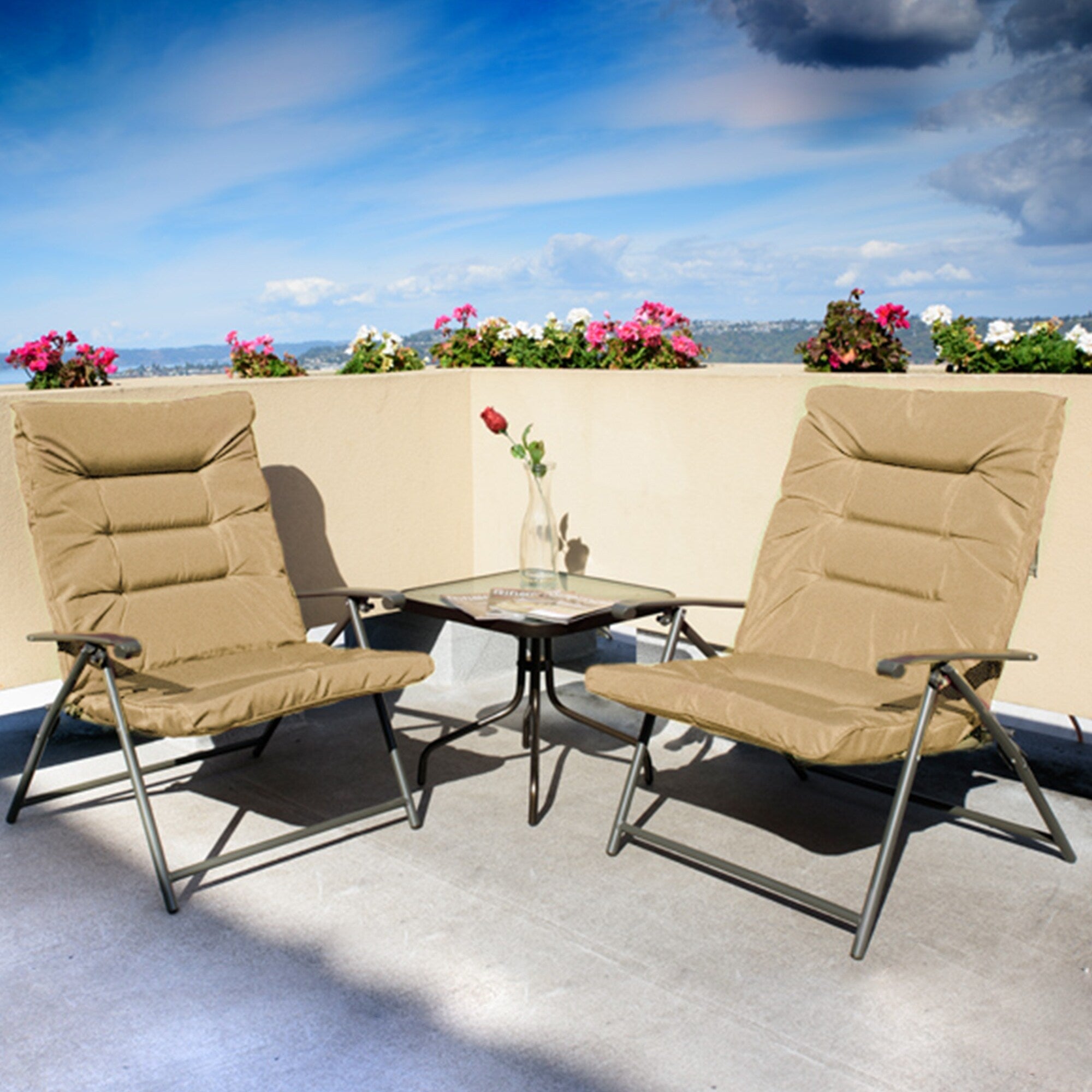 Kozyard Elsa 3 Pieces Outdoor Patio Furniture Padded Folding Bistro-Sets