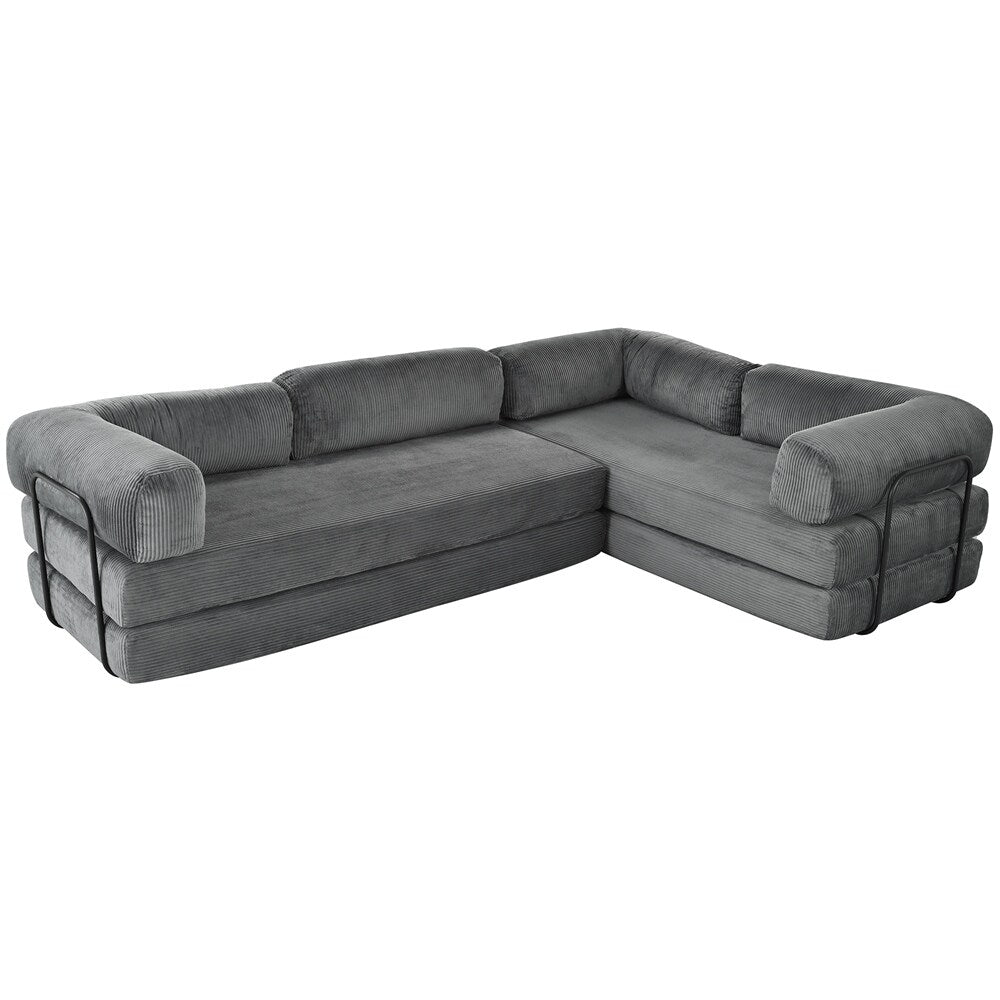 L-Shaped Modular Sofa Bed in Corduroy Fabric