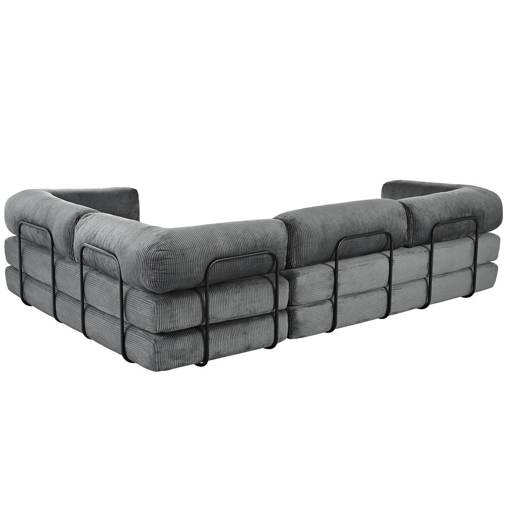 L-Shaped Modular Sofa Bed in Corduroy Fabric