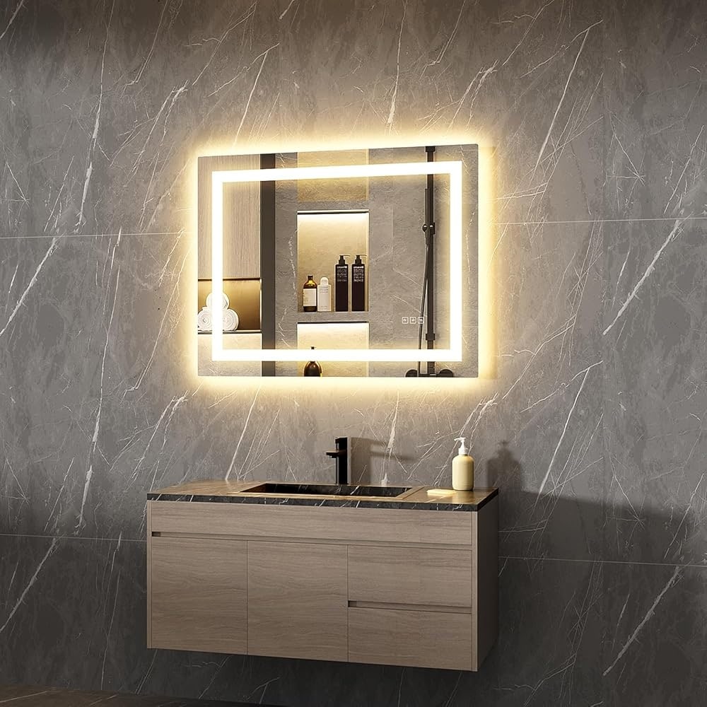 Miroir de salle de bain rétroéclairé à LED avec éclairage frontal