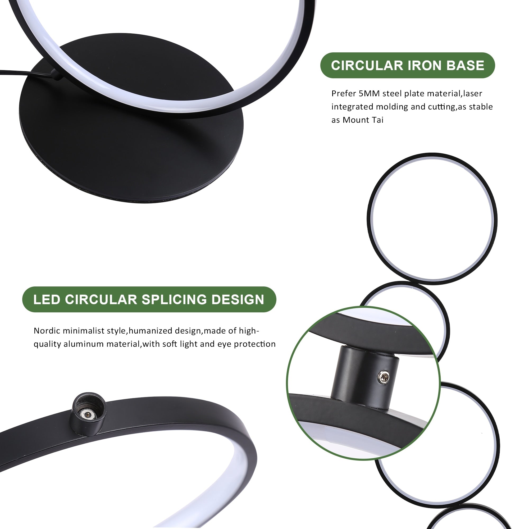 Lampadaire LED moderne à intensité variable, lampe d'angle lumineuse à 3 voies avec 5 anneaux pour salon