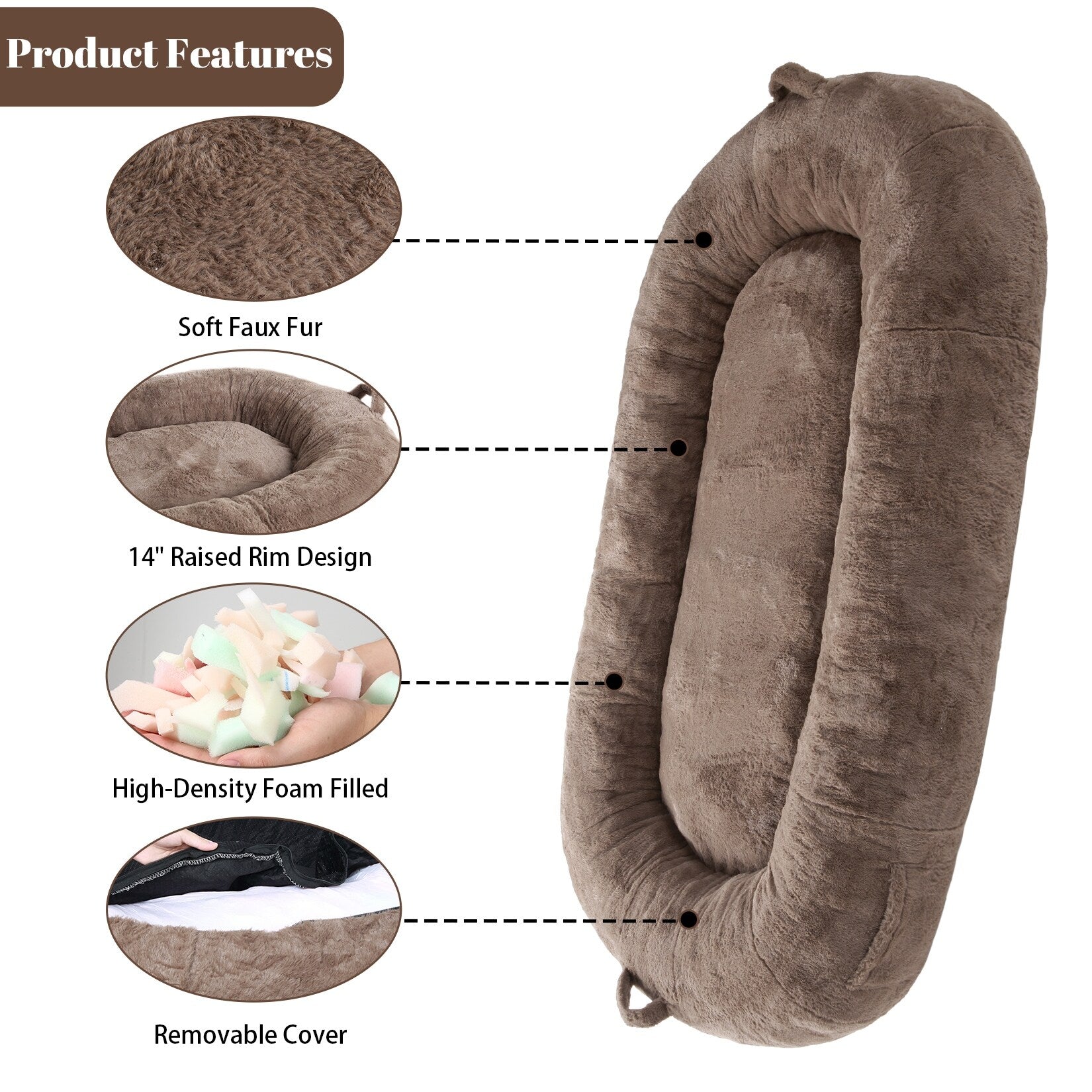 Lit géant pour chien (71 x 48 x 14 cm), grand lit lavable pour chiens adultes, idéal pour la sieste.