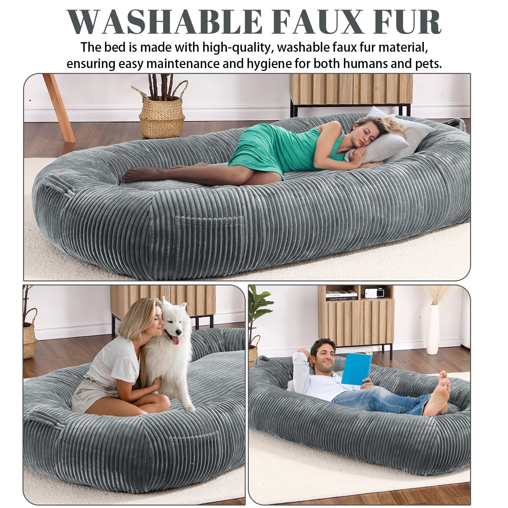 Lit géant pour chien (71 x 48 x 14 cm), grand lit lavable pour chiens adultes, idéal pour la sieste.