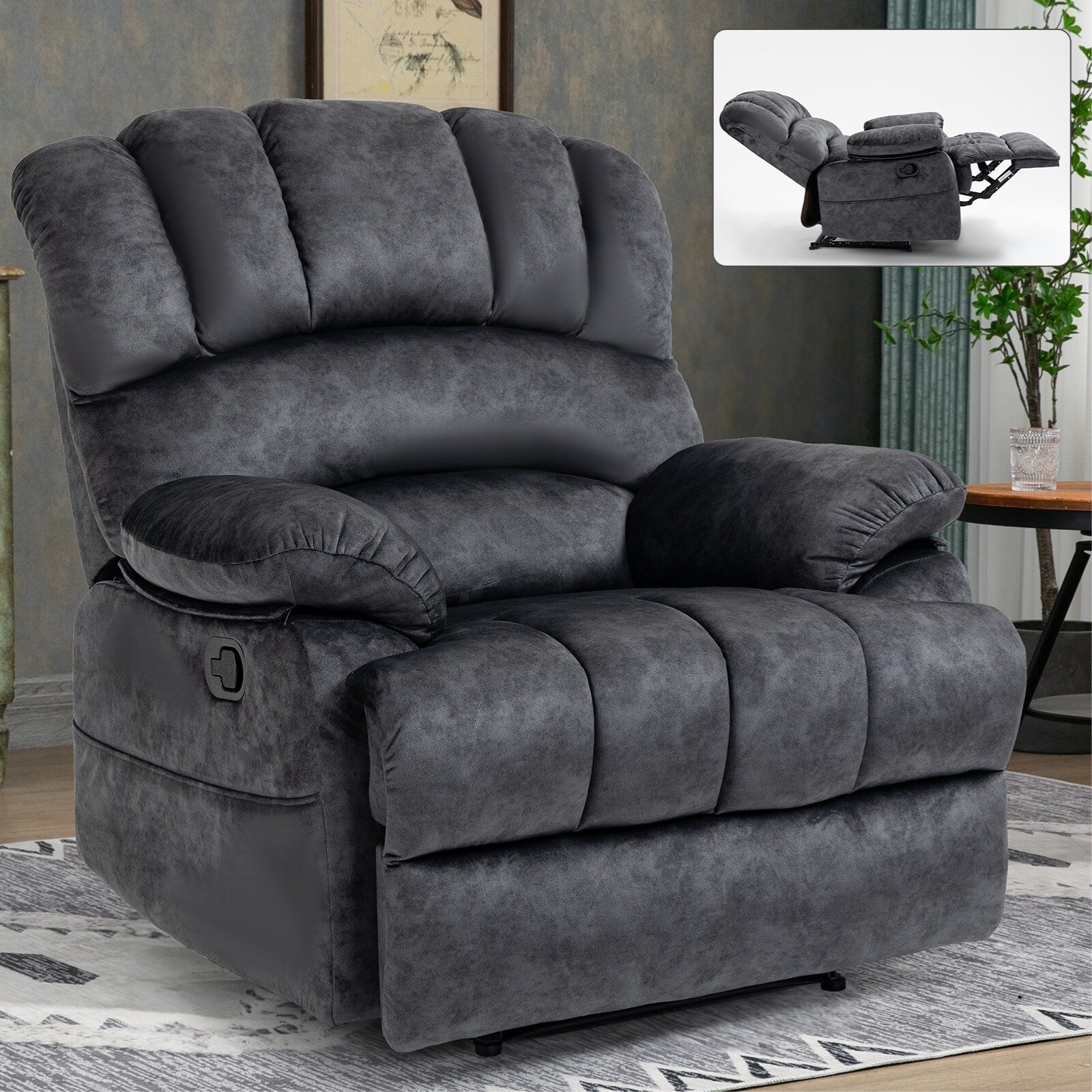Large Manual Recliner Chair for Adult, Comfortable Fabric Single Recliner Sofa, Overstuffed Reclining Chair for Living Room