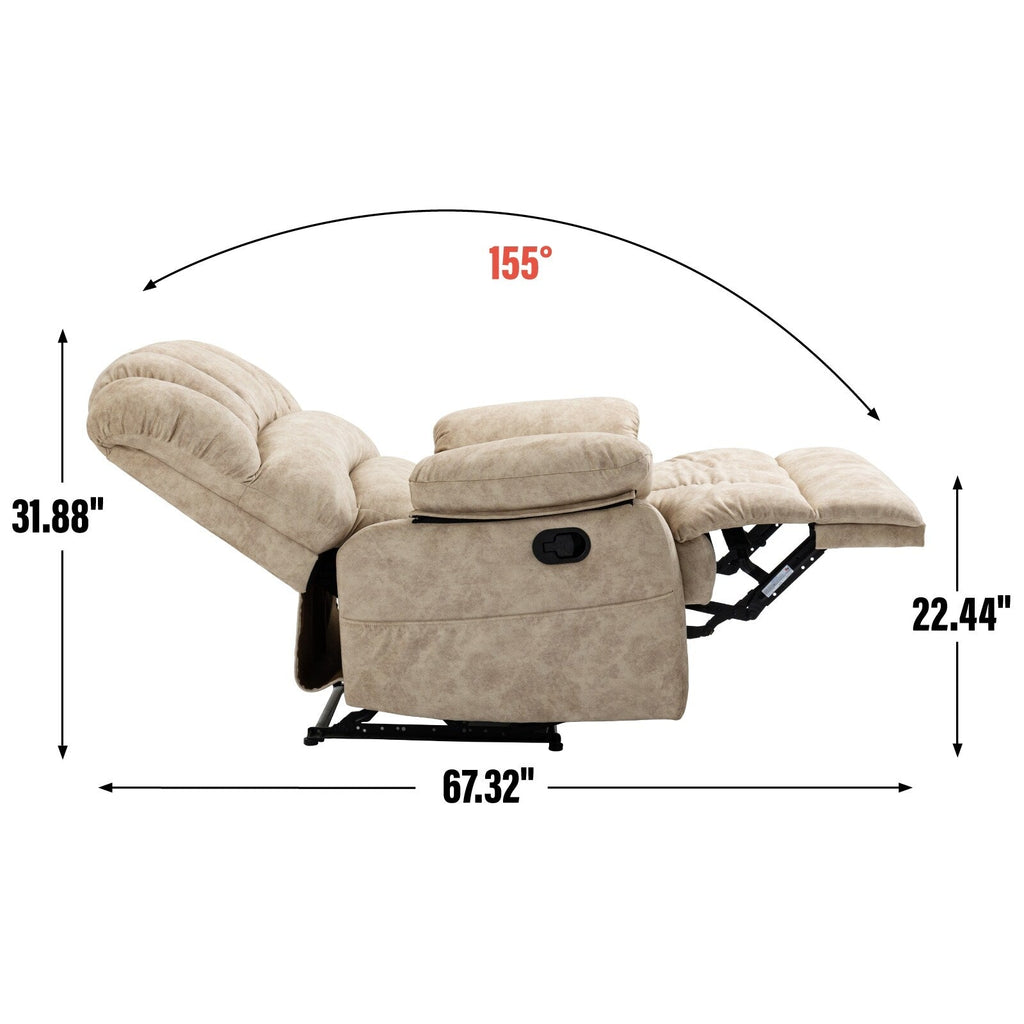 Large Manual Recliner Chair for Adult, Comfortable Fabric Single Recliner Sofa, Overstuffed Reclining Chair for Living Room